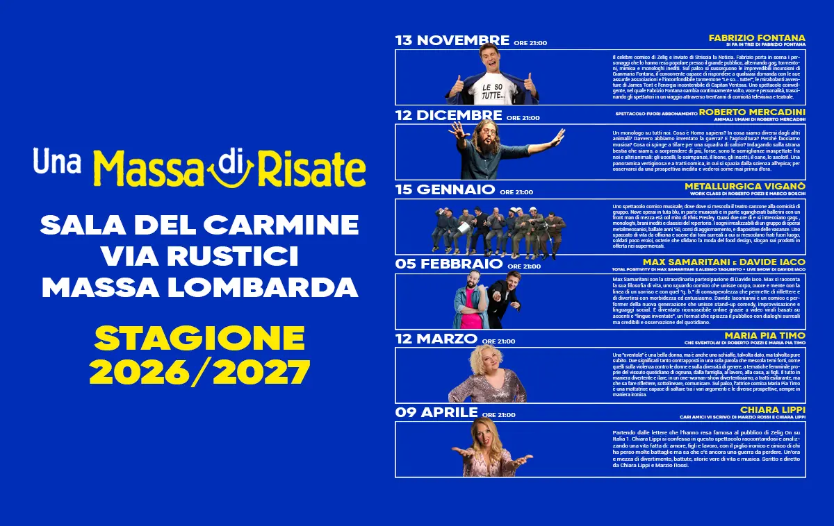 Presentazione stagione teatrale Una Massa di Risate 2026-2027 Massa Lombarda Sala del Carmine
